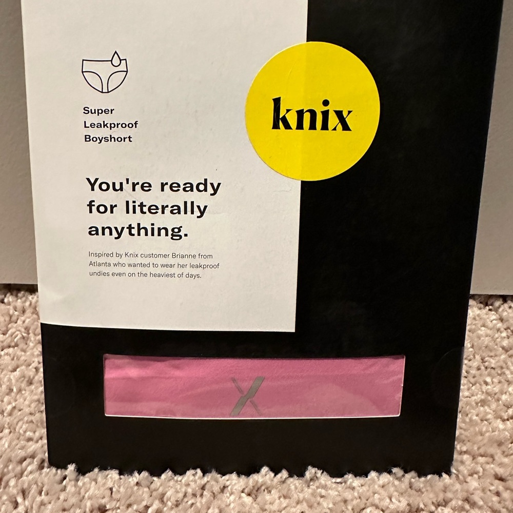 New in packaging, pink plum, Knix super absorbency boy shorts